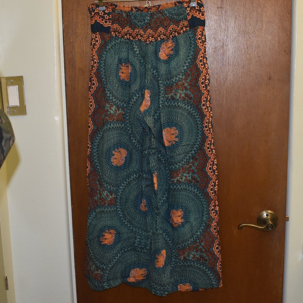 Boho Green and Orange, Elephant Pants